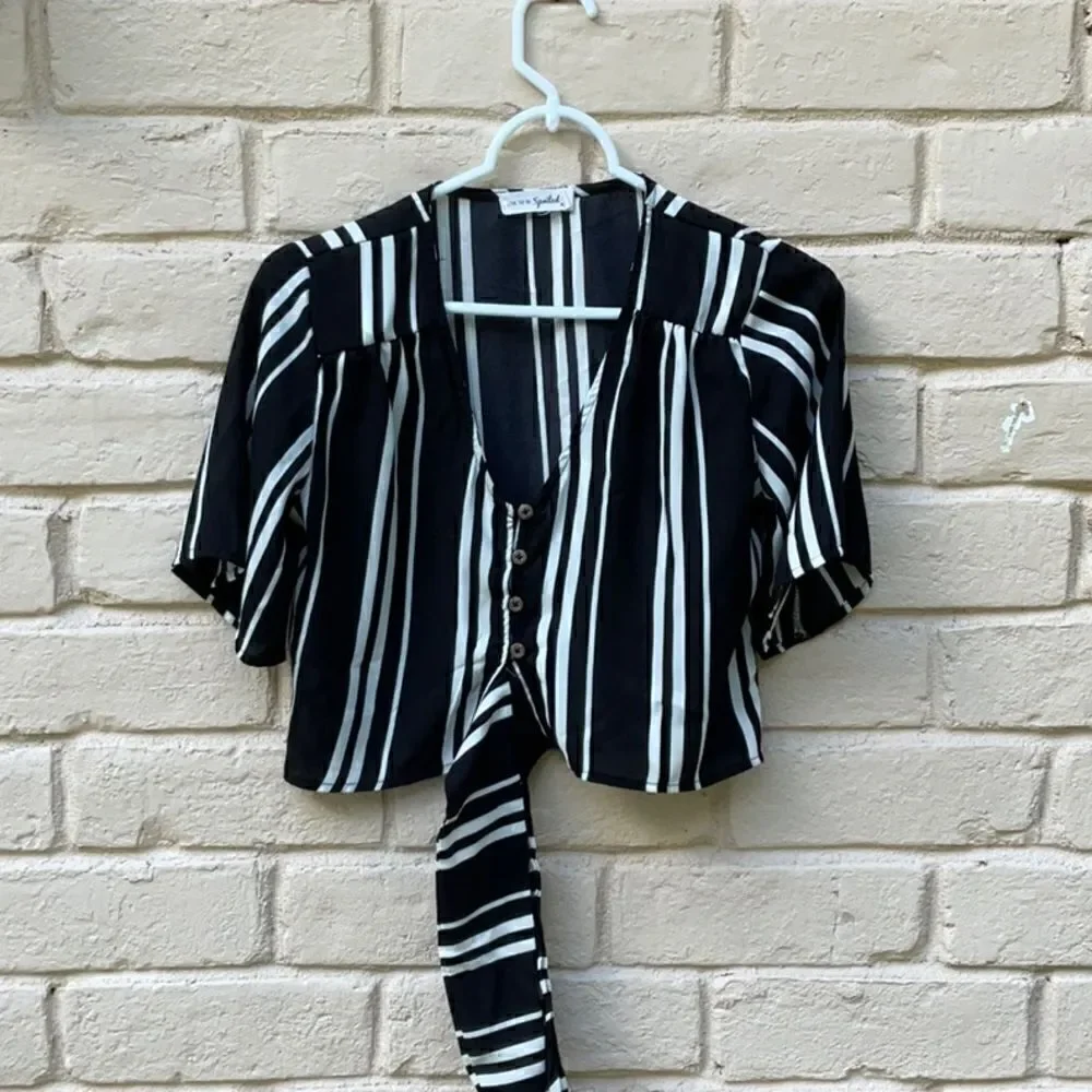 Take 50% OFF- Live To Be Spoiled Black&White 2pc Croptop & Pant, Size-XS